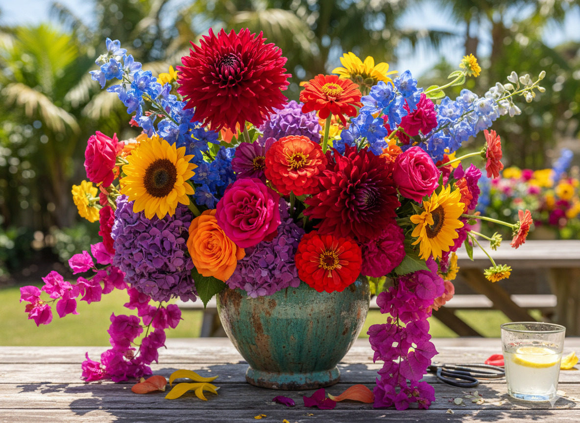Summer floral arrangement with vibrant colors
